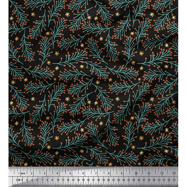Soimoi Black Poly Georgette Fabric Snowflake & Red Berries Fruits Fabric Prints By Yard 52 Inch Wide