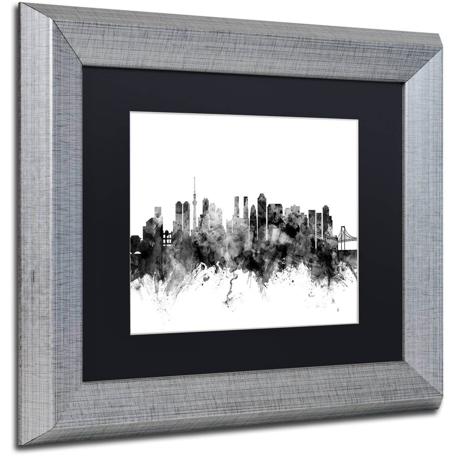 Trademark Fine Art "Tokyo Japan Skyline B&W" Canvas Art by Michael Tompsett, Black Matte, Silver Frame