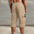 thumbnail image 5 of Inglocry Men's Casual Drawstring Capri Cargo Pants, 3/4 Length Long Drawstring Stretch Elastic Waist Shorts Below Knee Brown L, 5 of 5