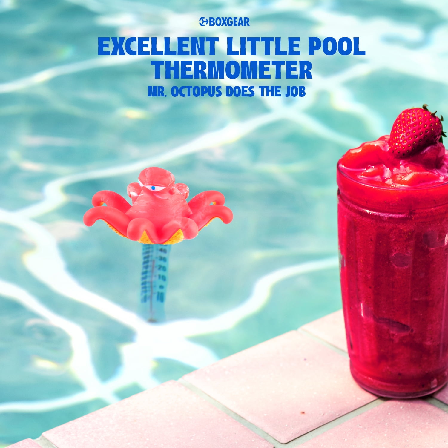 Boxgear Octopus Floating Pool Thermometer - Aquarium Thermometer Water Temperature from -10 to 50°C - Shatter Proof Floater with Tether Outdoor & Indoor Swimming Pools, Ponds