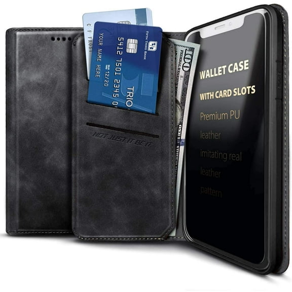 Nagebee Wallet Phone Case for Samsung Galaxy A51 5G, Premium PU Leather Folio Flip Pouch Credit Card ID Holder with Kickstand Feature, Magnetic Closure Folding Protective Cover (Black)