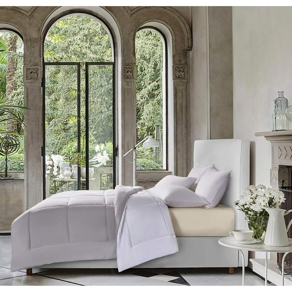 Hotel Grand Microfiber Hypoallergenic Reversible Down Alternative Comforter White, Platinum Twin