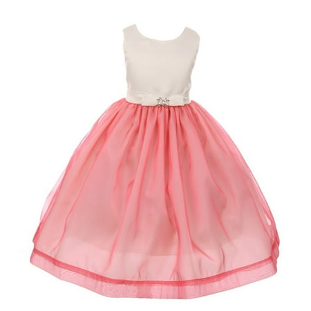 Kiki Kids Little Girls Coral Sleeveless Satin Puffy Organza Bow Easter Dress