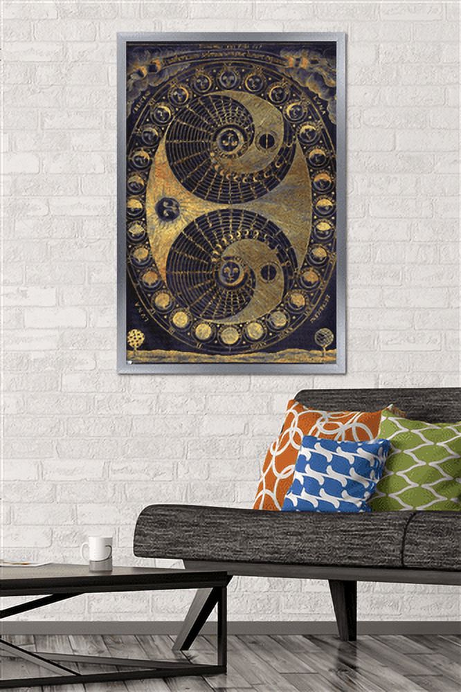 Tina Lavoie - Golden Elements Of The Moon Astronomy Chart Wall Poster, 22.375" x 34", Framed