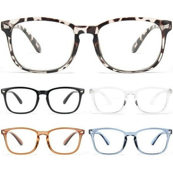 BLS 5 Pack Reading glasses Blue Light Blocking, Fashion Square computer ReadersAAnti glareEye StrainUV Ray Blockers Eyeglasses WomenMen (5 Pack Mix, 175)