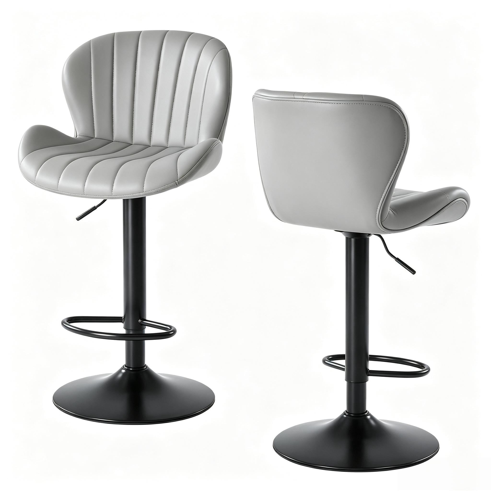 Modern Bar Stools Set of 2, Adjustable Swivel Faux Leather