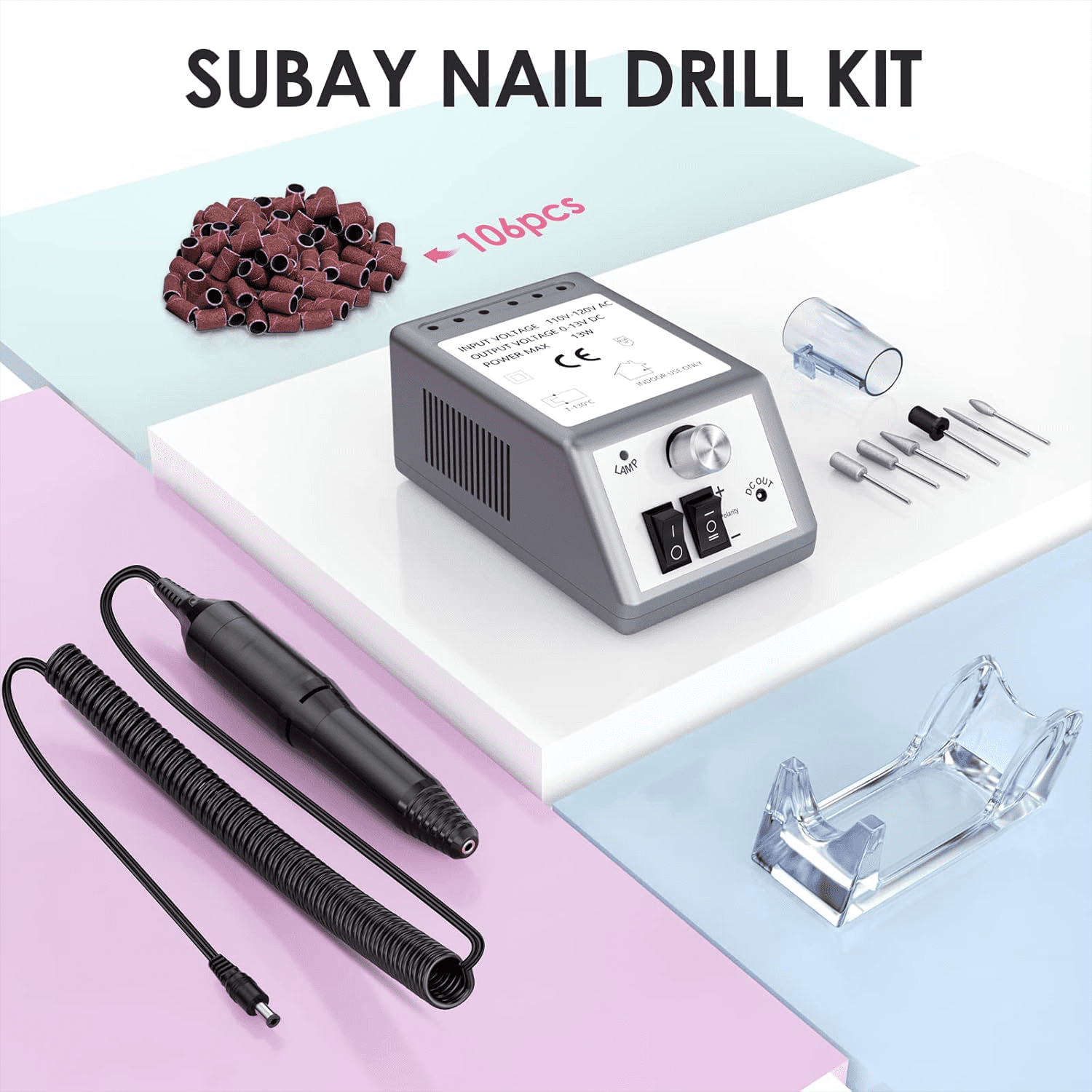 Professional Electric Nail Drill Kit 20000 RPM w/ 6 Bits & F/R Switch for Gel/Ac,grey