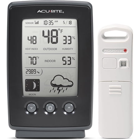 Digital Weather Forecaster with Indoor/Outdoor Temperature, Humidity, and Moon Phase (00829), Black