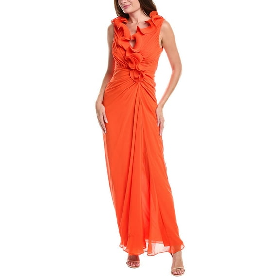 Badgley Mischka womens  Wire Ruffle Gown, 12, Red