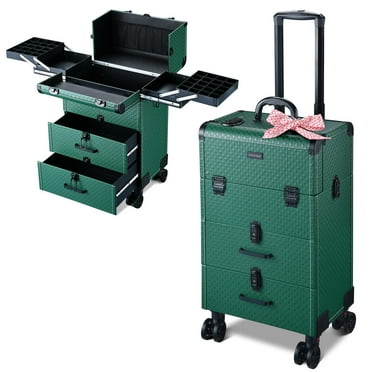 Byootique Rolling Makeup Train Case Cosmetic Organizer Trolley 2 Drawer Lockable