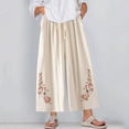 thumbnail image 4 of Outfmvch Capri Palazzo Pants Straight Wide Leg Boho Pants for Women 2026 Capris Drawstring with Pockets Pull On Elastic Wide Leg Crop Pants Capri Pants with Lace Side Linen Palazzo Trousers A M-4XL, 4 of 4