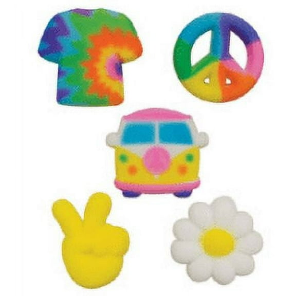 24pk Edible Peace and Love 1 1/4" - 1 1/2" Edible Sugar Decoration Toppers for Cakes Cupcakes Cake Pops w. Edible Sparkle Flakes & Decorating Stickers