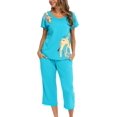thumbnail image 2 of HAHDAXIA Womens Pajama Set Cotton Capri Pant Pyjama Short Sleeve Sleepwear Summer Pjs, 2 of 7