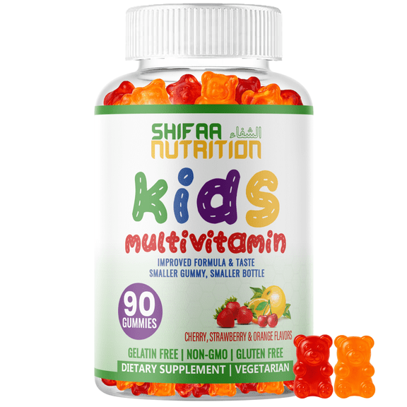 SHIFAA NUTRITION Halal Gummy Vitamins for Kids | 90 Gummies, 45 Days Supply | Vegetarian | Gluten Gelatin Peanut Dairy Free | w/ All Essential Kids Vitamins C, Zinc A, D, E, B6, B12, Biotin