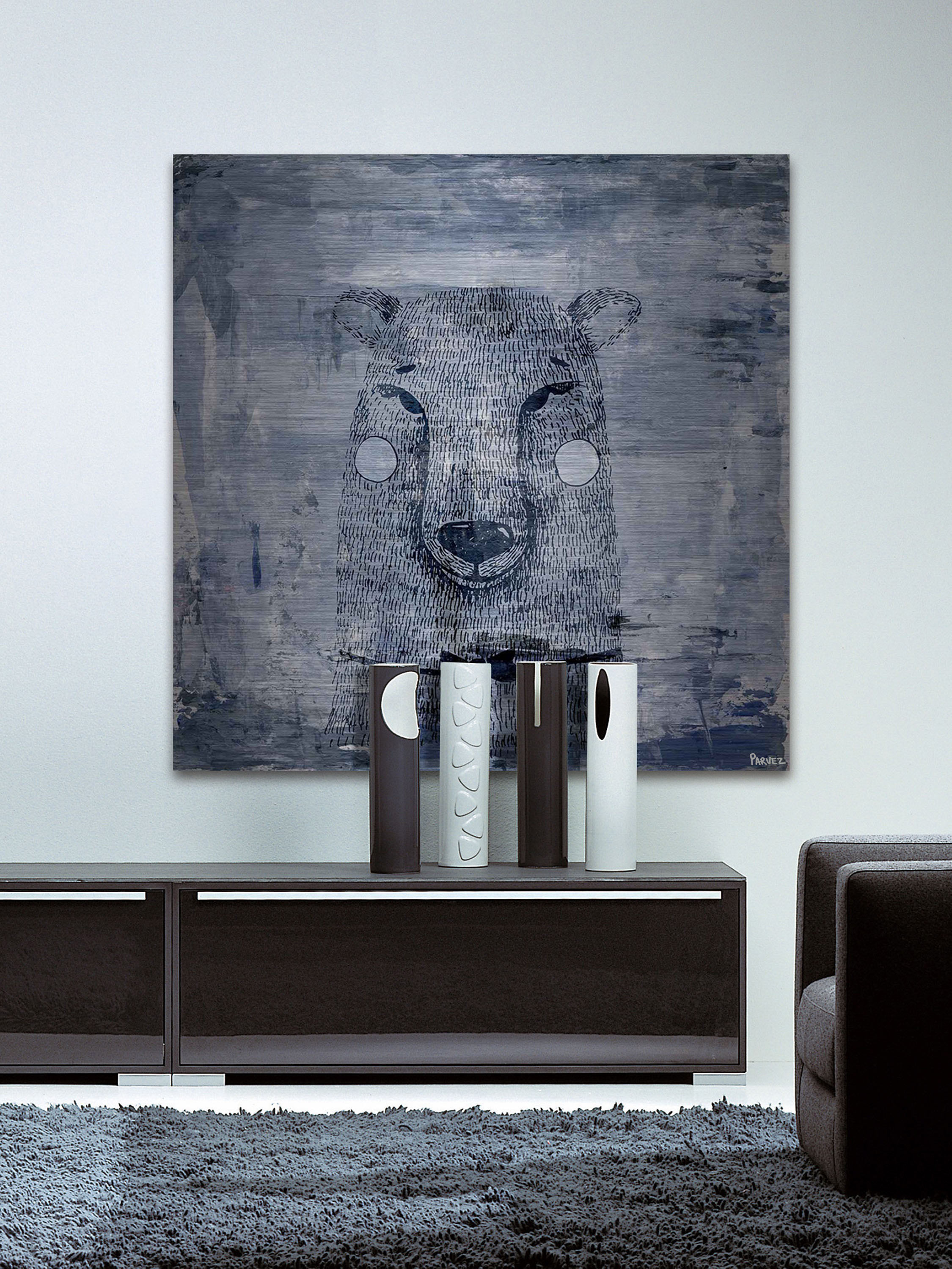 "Blue Smile" Painting Print on Brushed Aluminum