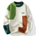 thumbnail image 5 of Mens Clashing Colour Patchwork Knitted Sweater Crew Neck Line Design Sweater Oversized Long Sleeve Pullover Sweater, Green, L, 5 of 6
