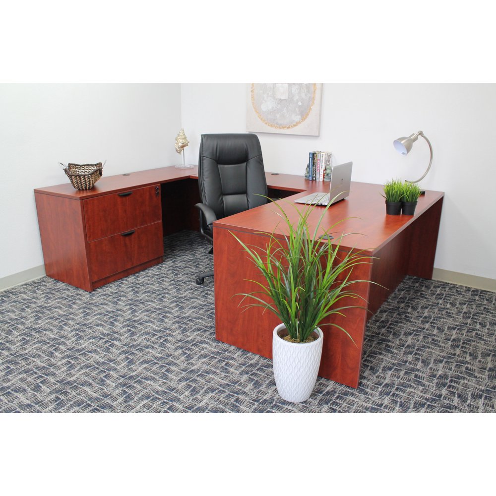 Boss Office Products Cherry 71 inch Executive UShape Desk with File
