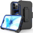 thumbnail image 2 of Xhy iPhone 13 Pro Case + Screen Protectors + Belt Clip Holster + Camera Lens Protector, Heavy Duty Hard Shockproof Armor Protector Case (Black+Dark Blue), 2 of 7