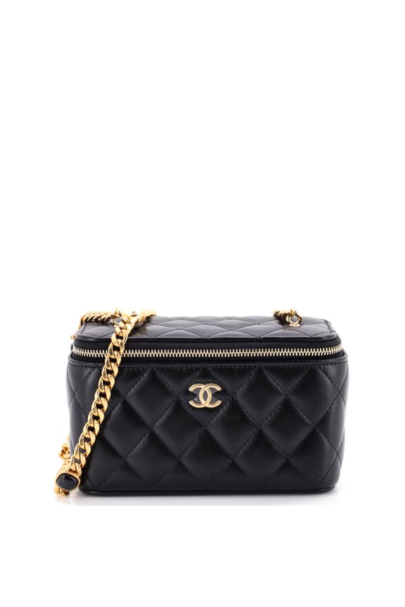 Pre-Owned Classic Vanity Case with Resin Pearl Chain Quilted Lambskin Small By Rebag