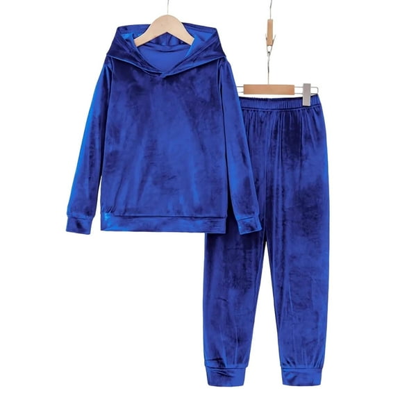 YUGYXL Womens 2 Piece Sweatsuits Set Fall Lounge Pajama Set Velvet Long Sleeve Hoodie Jogging Suit Blue S
