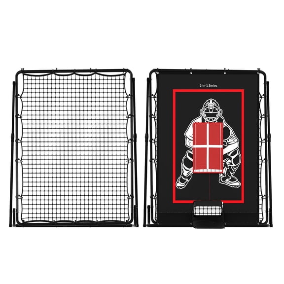 2-in-1 Baseball Pitching Rebounder Net with Stri-ke Zone - Adjustable Pit-chback Trainer for Throwing & Fielding Practice, Youth Training Aid