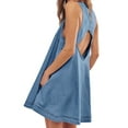 thumbnail image 3 of Women'S Sleeveless Denim Babydoll Mini Dress Summer Casual Cutout Back A-Line Flowy Jean Dress with Pockets Light Blue M, 3 of 9