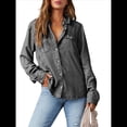 thumbnail image 2 of Blusa Vaquera Informal de Larga con Cuello en V y Botones para Mujer Gris Oscuro L, 2 of 8