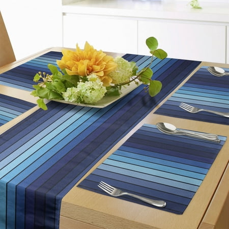 

Navy Table Runner & Placemats Plaques in Marine Tones Border Lines Sketchy Details Print Image Set for Dining Table Decor Placemat 4 pcs + Runner 16 x90 Dark Blue and Pale Blue by Ambesonne