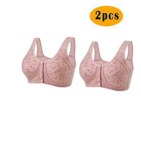 Crunowin Wireless Bra 2Pc Women s Plus Size Push Up Bra  Solid Color Non-Steel Ring Gathering Casual Comfort Bras for Women Pink S