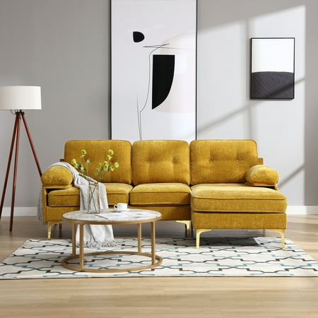 YOUDENOVA 82" Sectional Sofa Cloud Couches, Modern L-Shaped Sofa Chaise Sleeper for Living Room, Convertible Sofa Couch with Cushion for Apartment Chenille,Yellow
