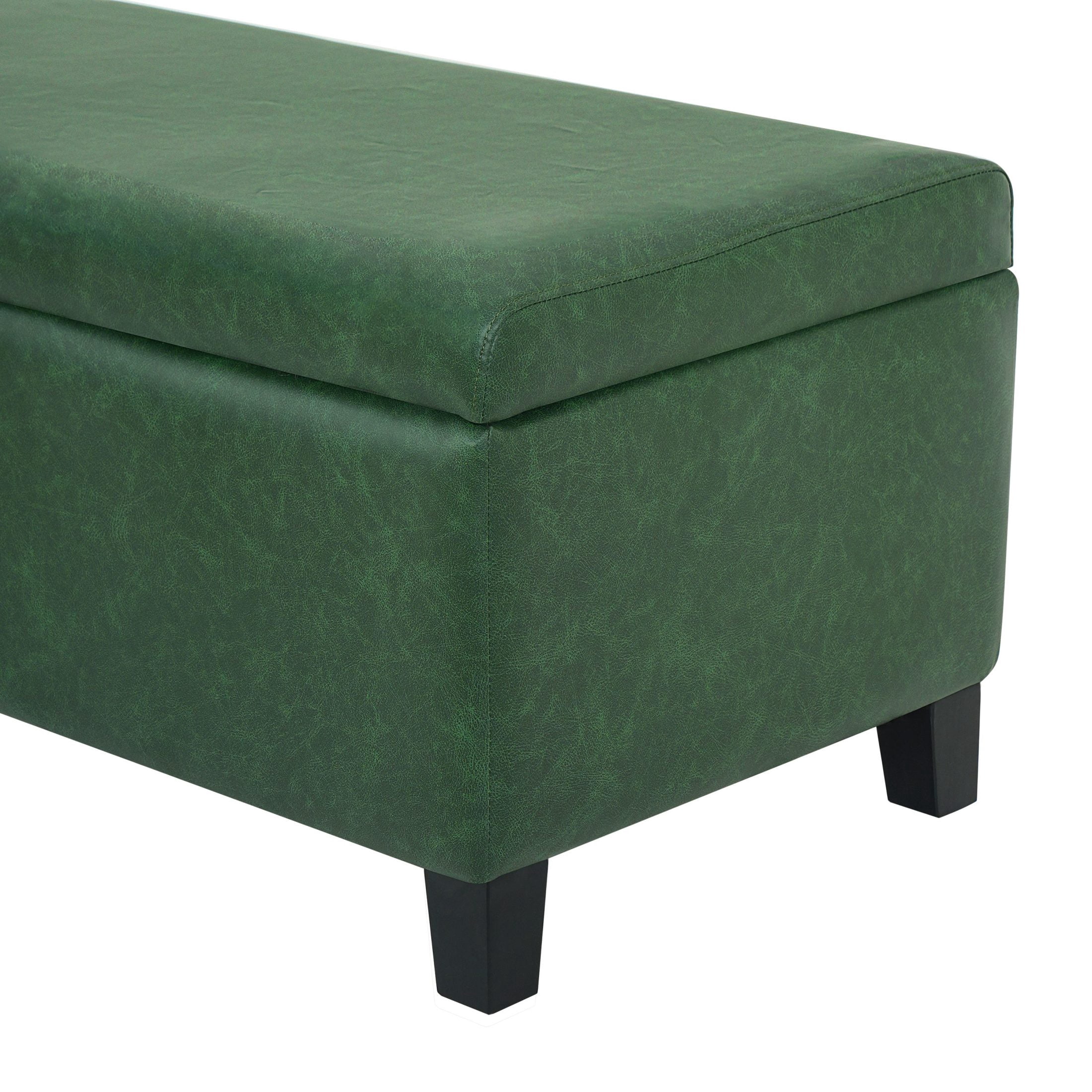 Christopher Knight Home 39" Storage Ottoman Bench, Flip-Top PU Leather Footrest with Wood Legs, Green