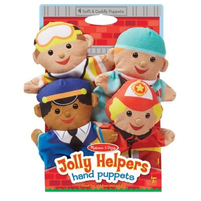 Doctor Police Officer - Construction Worker Set of 4 and Firefighter 9086 Melissa & Doug Jolly Helpers Hand Puppets 
