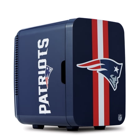 Ukonic NFL New England Patriots 15-Can Mini Fridge 10L - AC/DC Powered Official Team Colors & Logo Portable Cooler for Tailgates Home Office or Car