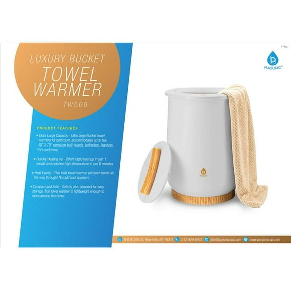 Pursonic Style Seau Chauffe-Serviettes de Luxe Grande Serviette Chauffante pour Salle de Bain Arrêt Automatique s'Adapte jusqu'à Deux Serviettes Surdimensionnées 40 X 70 Peignoirs Couvertures Pyjama s et Plus Blanc