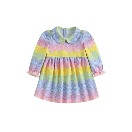 

Arvbitana Baby Girl Casual Dresses Infant Long Sleeve Round Neck Gradient Color Party Princess A-line Dress 0M-24M
