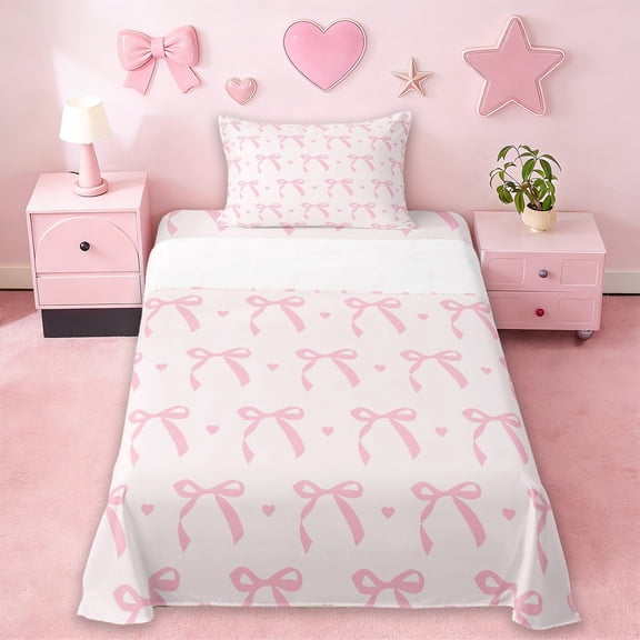 Erosebridal Girls Pink Bowknot Twin Sheet Sets For Kids,Dreamy Princess Themed Bedding 3pcs