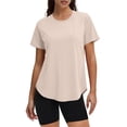thumbnail image 3 of Quick-Dry Athletic T-Shirt for Women - Lightweight Short Sleeve Crew Neck Top, Moisture-Wicking Workout & Running Shirt Beige L, 3 of 7