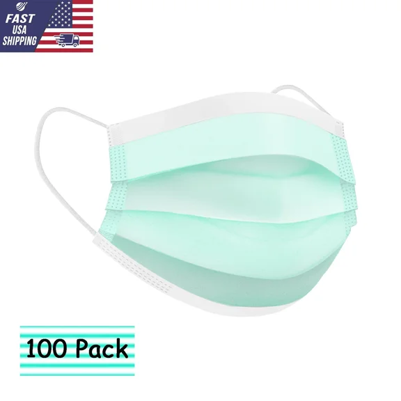 100 Pcs 3-Ply Breathable Disposable Face Masks Earloop Protective Mouth Cover