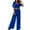 Blue, variant on XuJwPNcy Two Piece Outfit for Women Short Sleeve V Neck Crop Top with Wide Leg Pants Summer Beach Vacation Set