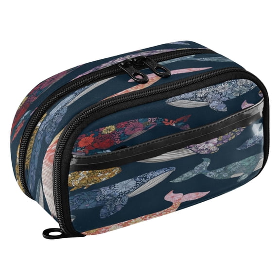 Large Pencil Pen Case Capacity PVC Pencil Pouch Makeup Bag for Women Man, Patterned WhalePrinted