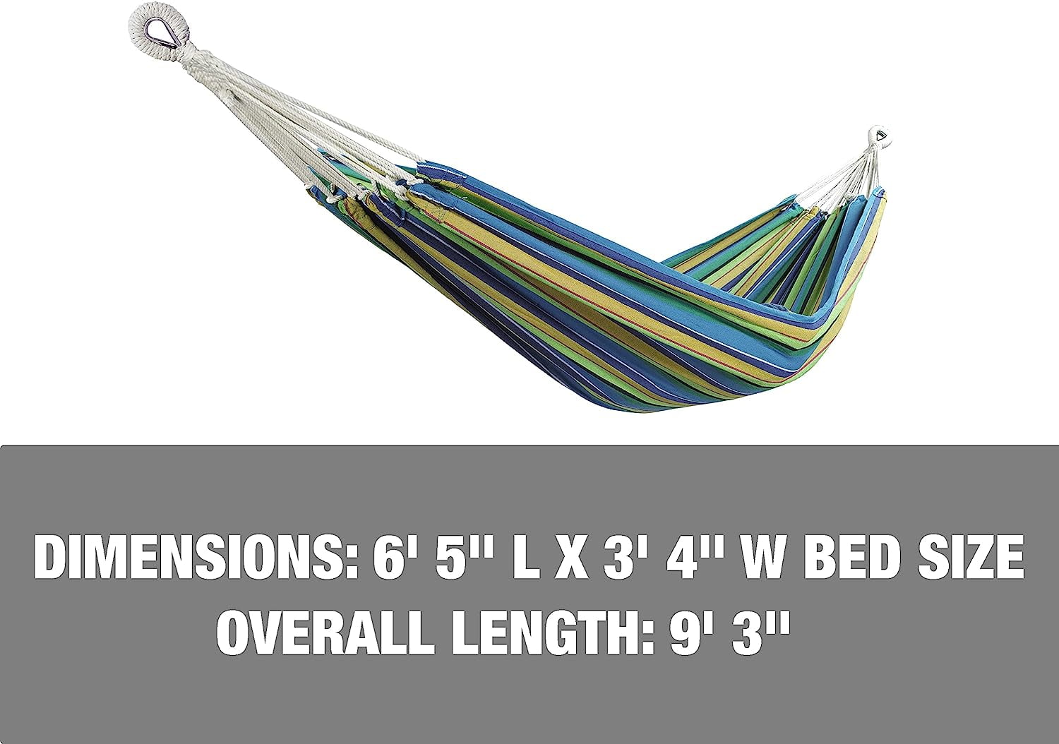 40" Wide Hammock w/H-Woven Rope Loops  Hanging Hardware, Outdoor, Patio, Backyard Durable, Cotton  Polyester Blend, 220 Lbs Capacity, Rain Forest