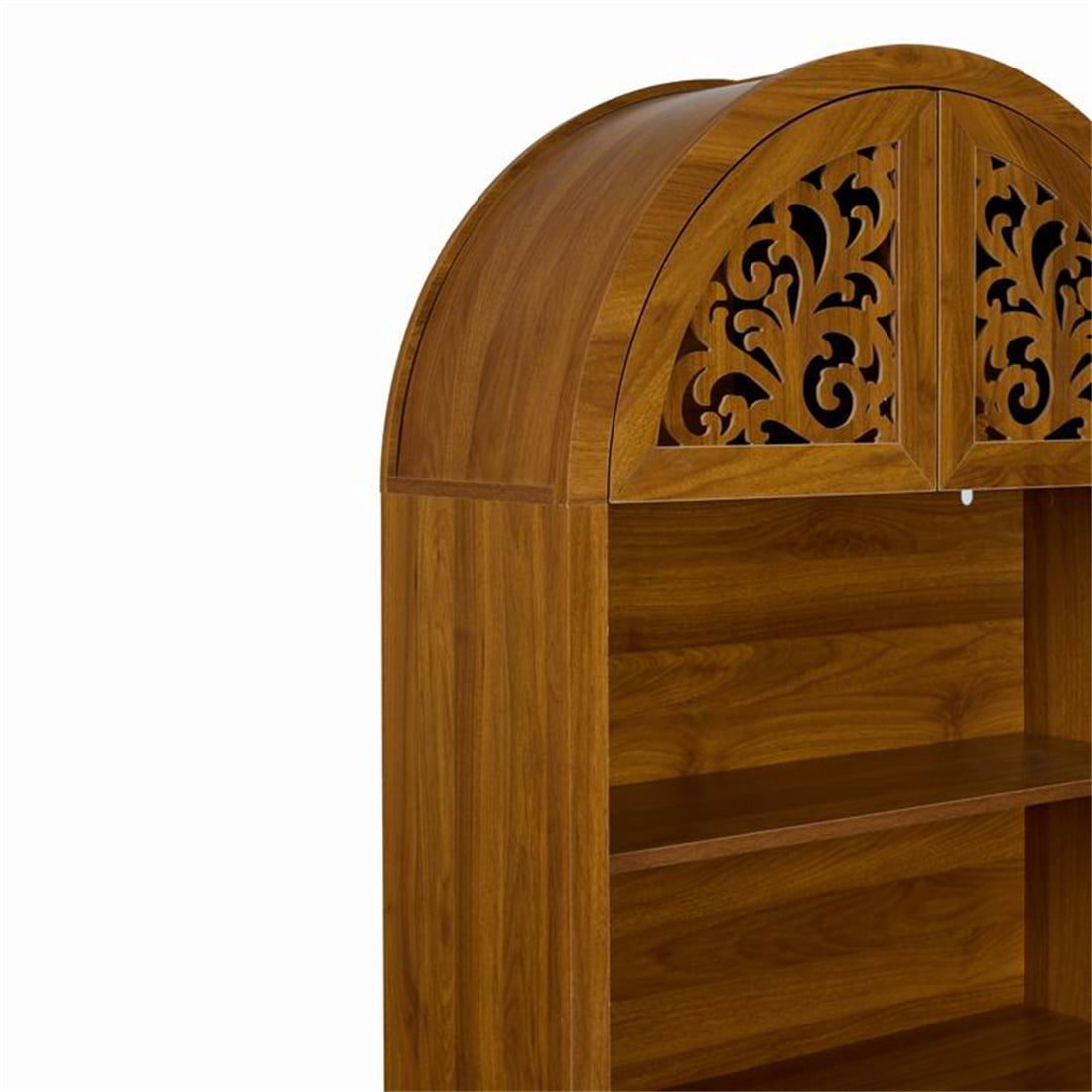 Hommoo 66" Tall Vintage Arched Carved Wooden Cabinet, Open Shelf Bookcase, Freestanding Hollow Carved Decorative Storage Shelf for Home & Office