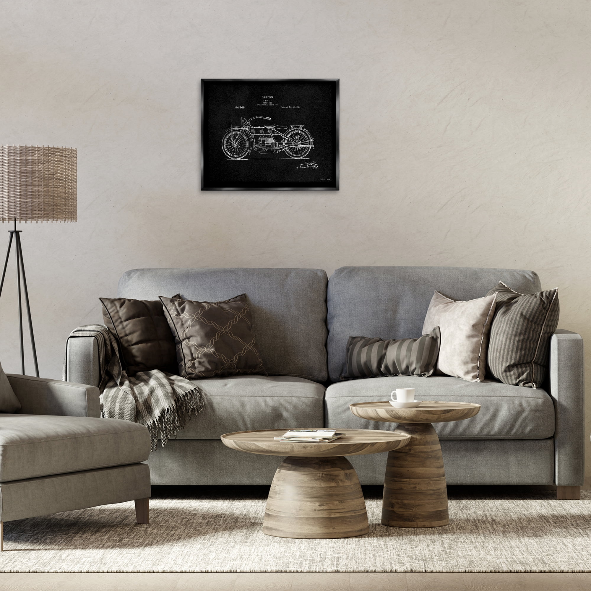 Stupell Industries Black Motorcycle Blueprint Transportation Painting Black Floater Framed Art Print Wall Art, 21 x 17