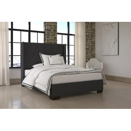DHP Eden Wingback Upholstered Platform Bed, Grey Linen, Full