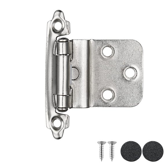 Jqk Bisagras empotradas para puertas de gabinetes de 3/8 de pulgada, níquel satinado, paquete de 4, 2 pares de bisagras de herrajes para gabinetes de cocina con cierre automático para armarios de mont