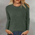 thumbnail image 2 of Bovemsi Womens Sweaters Cozy Women's Autumn Solid Color Round Neck Strip Bottom Loose Casual Seven Quarter Sleeve Top Business Casual Sweaters, 2 of 5