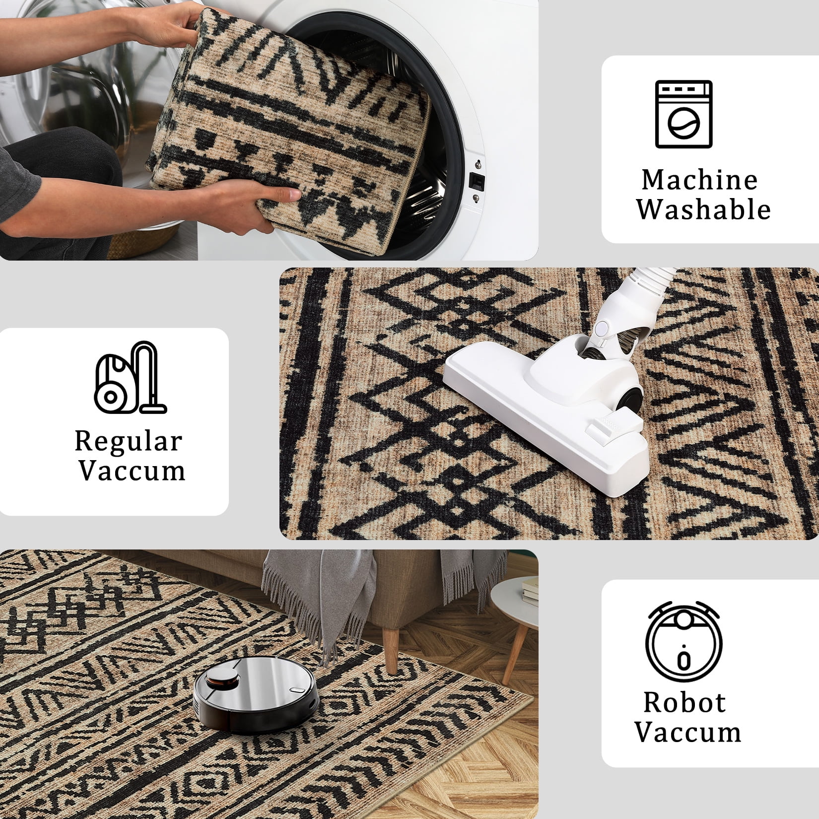 HOMERRY 8' x 10' Area Rug for Living Room Distressed Boho Indoor Carpet for Home Decor, Brown/Black