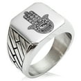 thumbnail image 1 of Stainless Steel All Seeing Eye Hamsa Hand of Fatima Geometric Pattern Biker Style Polished Ring, 1 of 1