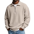 thumbnail image 3 of Quarter Zip Pullover Men 2026 Fall Winter Long Sleeve Plain Waffle Knit Lapel Collar Pullover Sweatshirt, 3 of 5