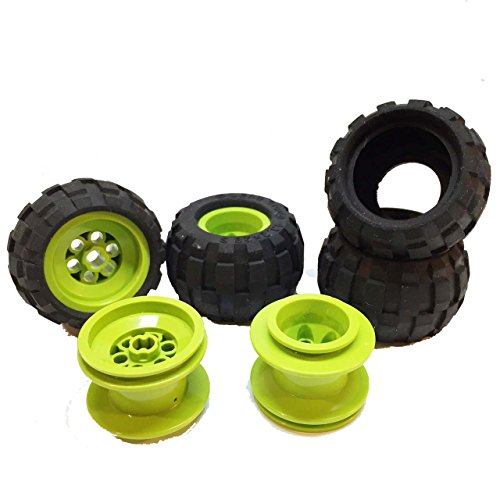 Black Rubber Tyres /& 4 Black Axle Brick Lego Car or Truck 8 x RED Wheels